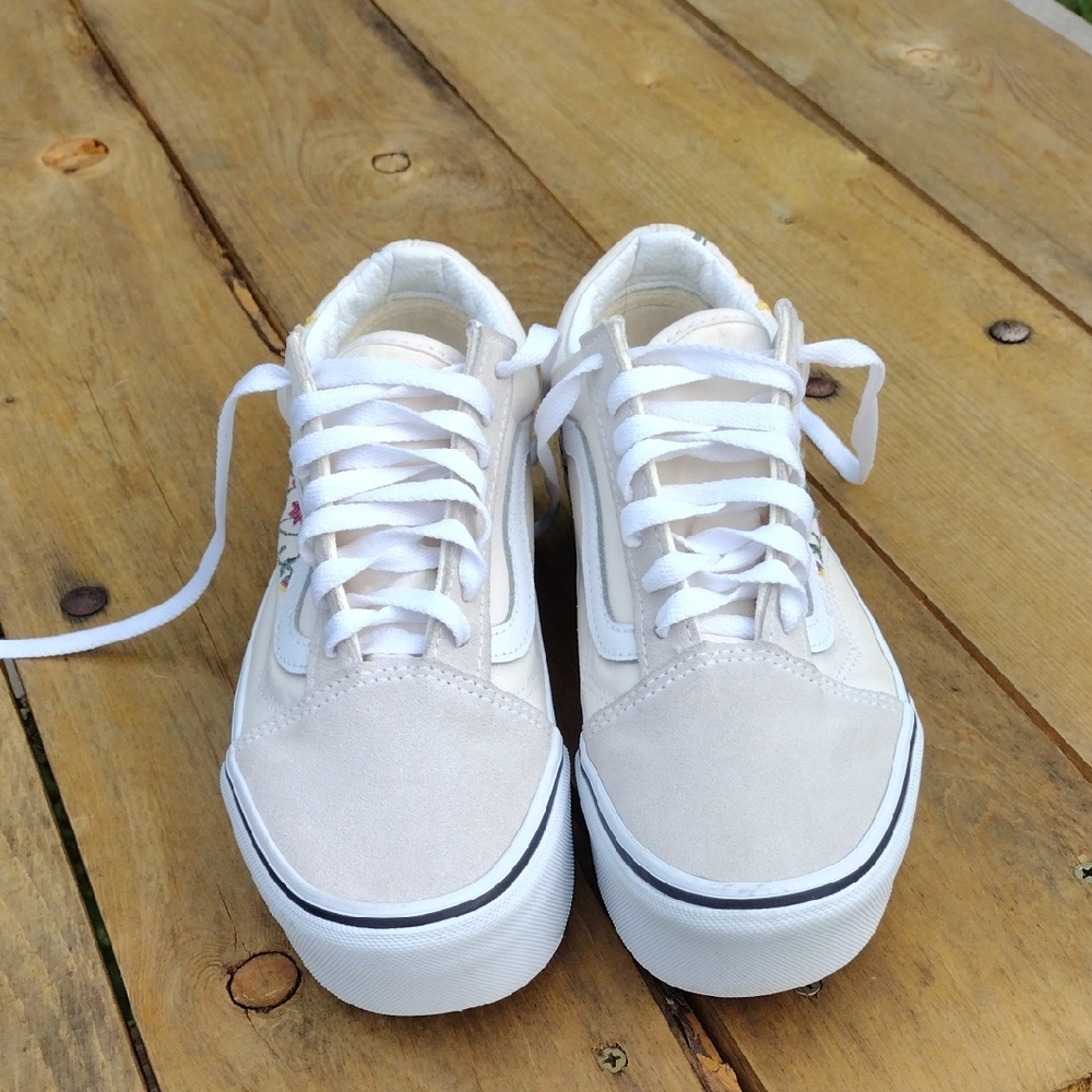 Vans Old Skool Floral Embroidery Chunky Platform Shoes Size 5.5